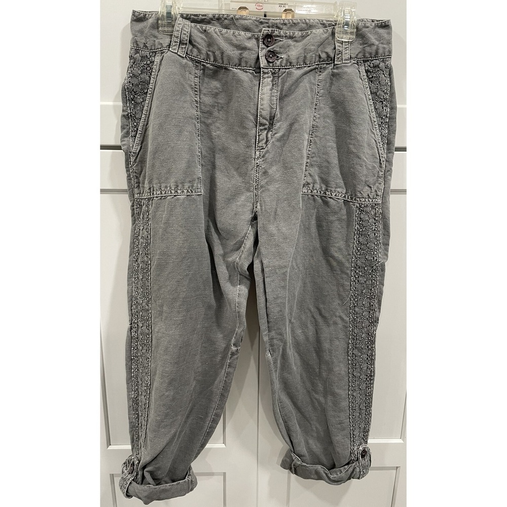 SUNDANCE Organia Sz 12P Cotton Linen Lace Pants Converts to Capris AK110